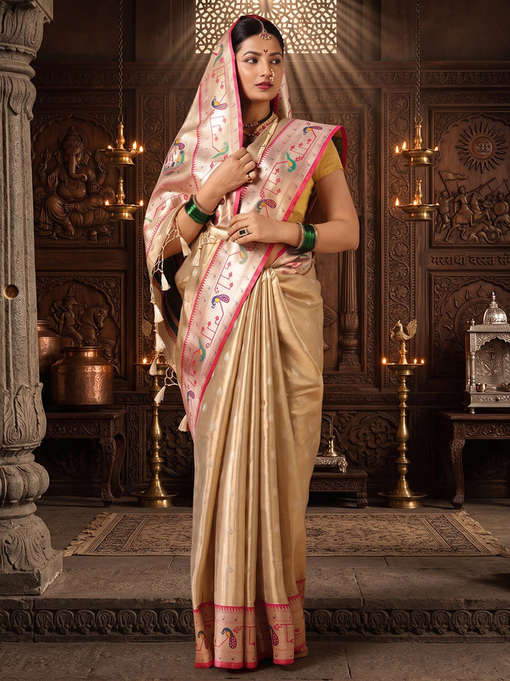 Off White Woven Design Viscoris Saree