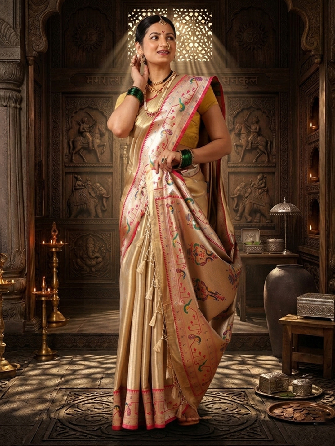 Off White Woven Design Viscoris Saree