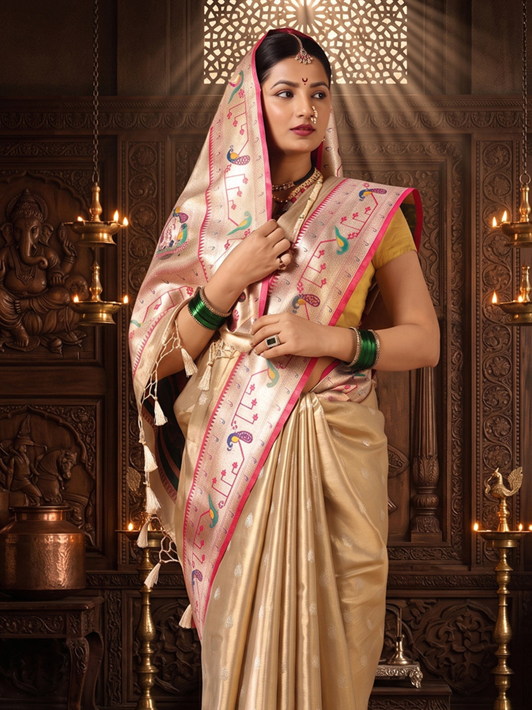 Off White Woven Design Viscoris Saree