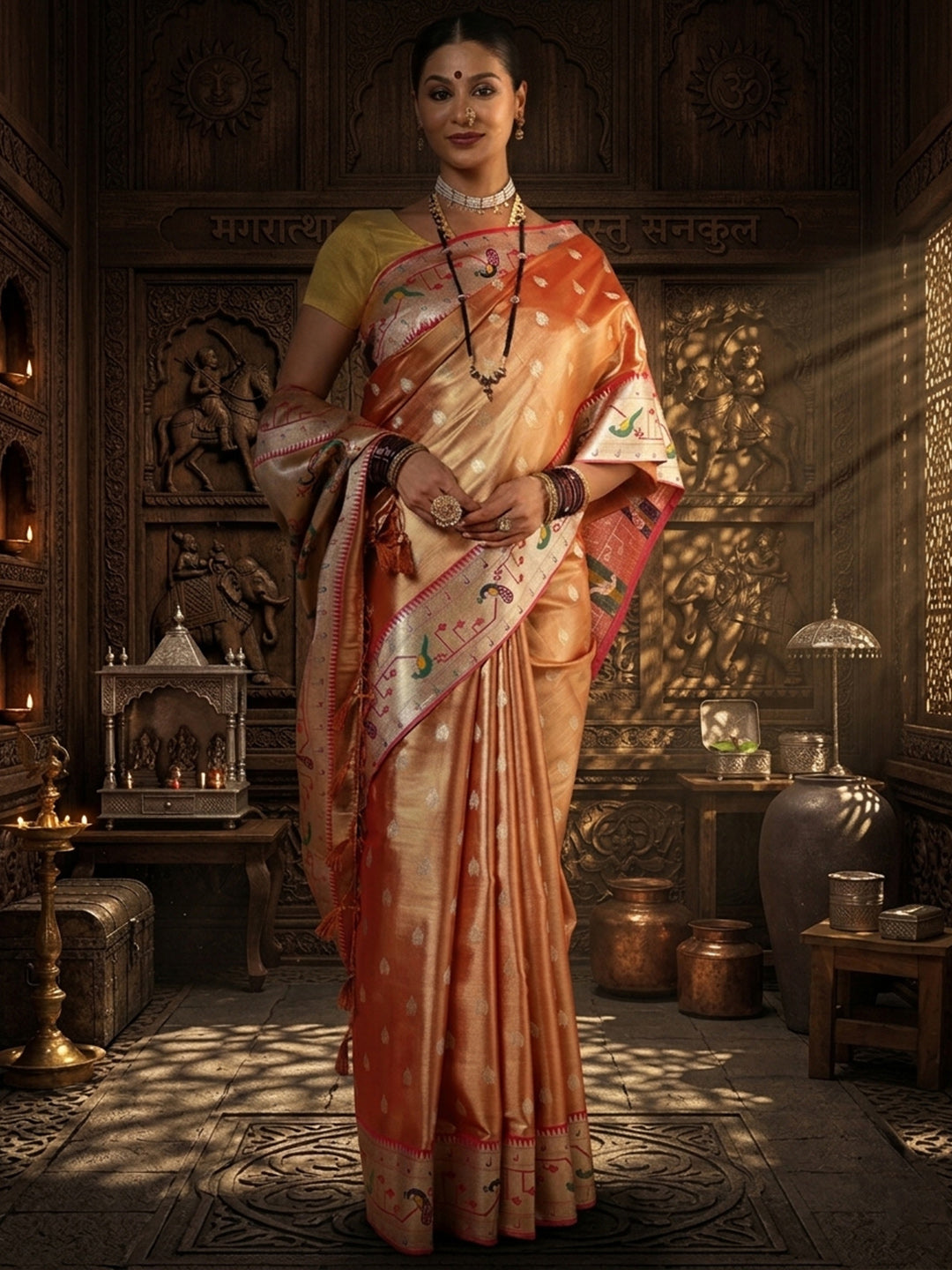 Orange Woven Design Viscoris Saree