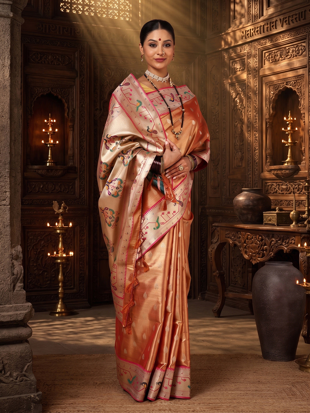 Orange Woven Design Viscoris Saree