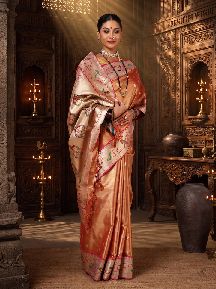 Orange Woven Design Viscoris Saree