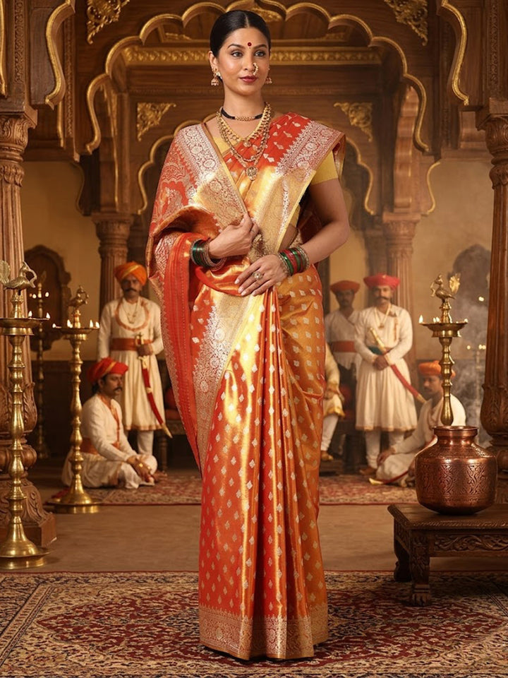 Orange Woven Design Viscoris Saree