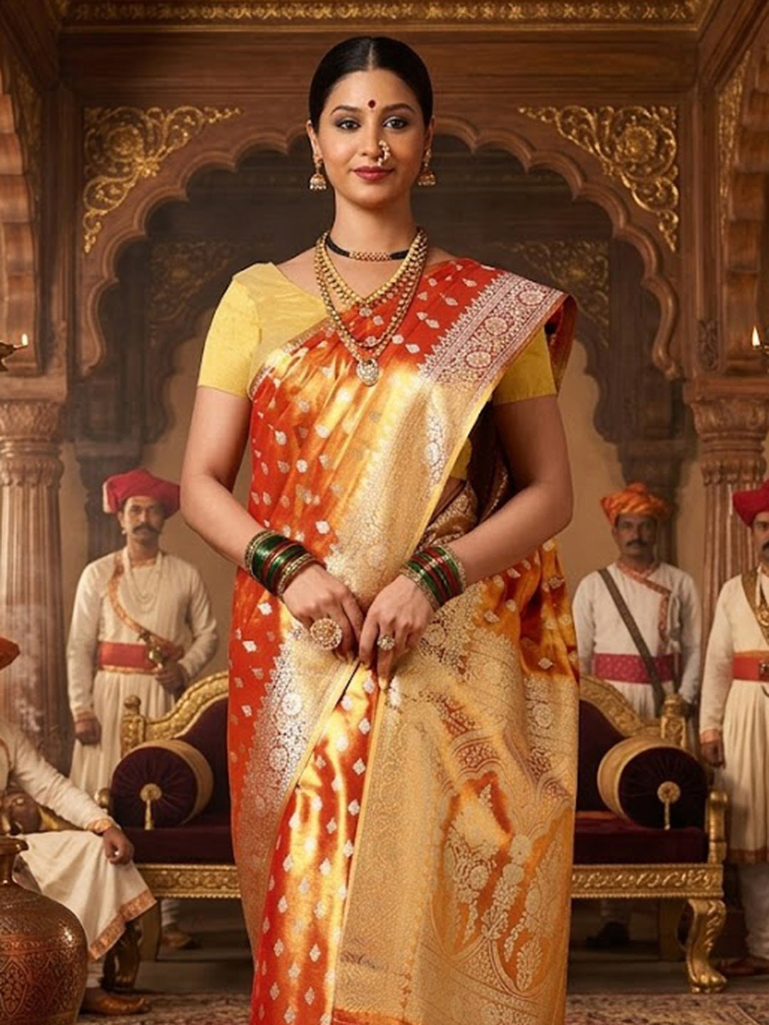 Orange Woven Design Viscoris Saree