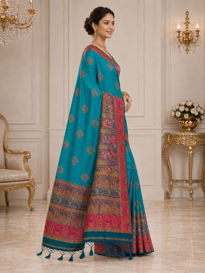 Blue Embroidered Art Silk Saree