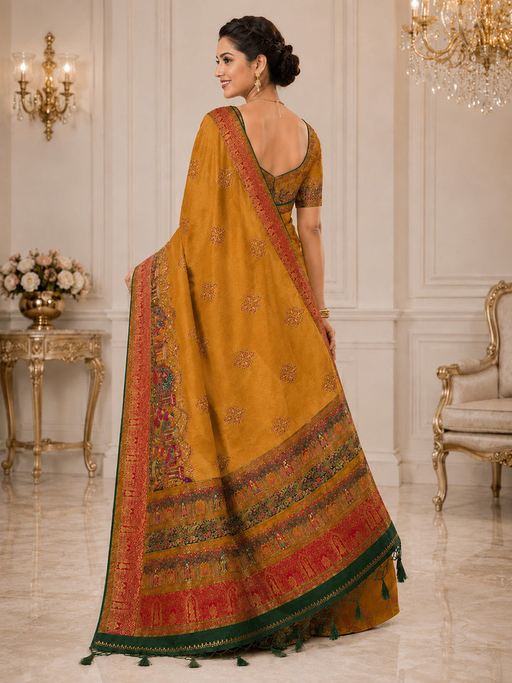 Mustard Embroidered Art Silk Saree