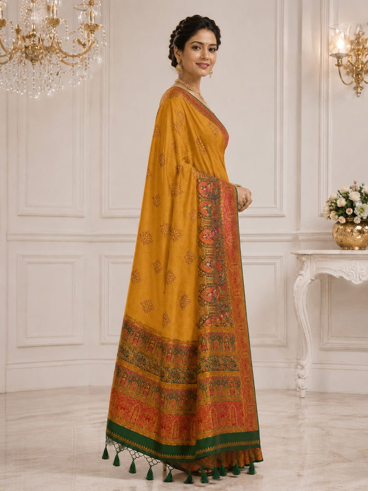 Mustard Embroidered Art Silk Saree
