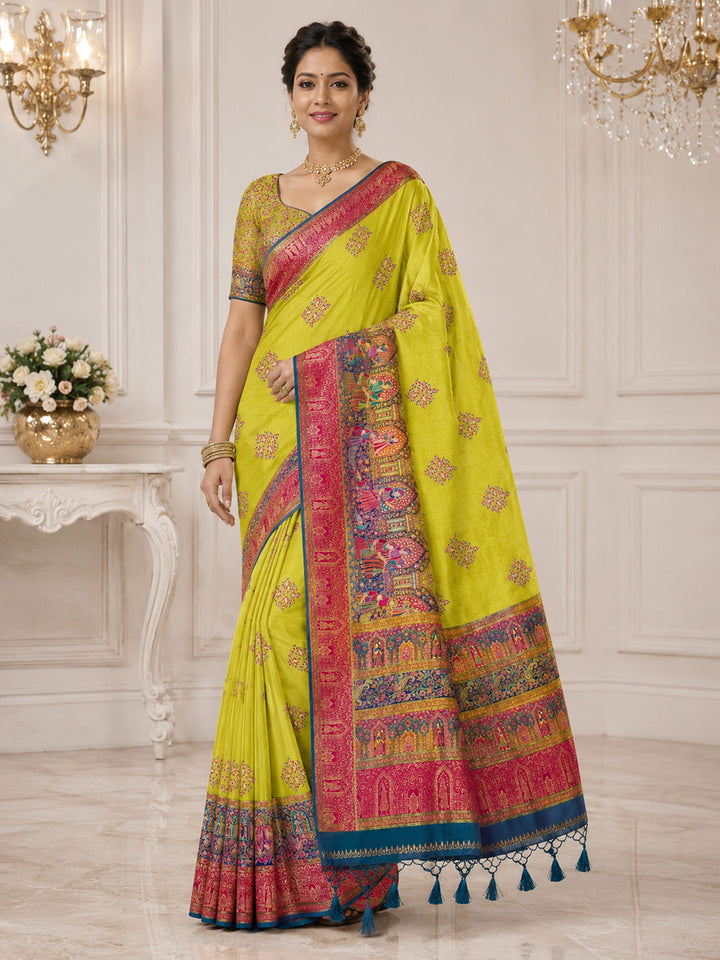 Olive Green Embroidered Art Silk Saree