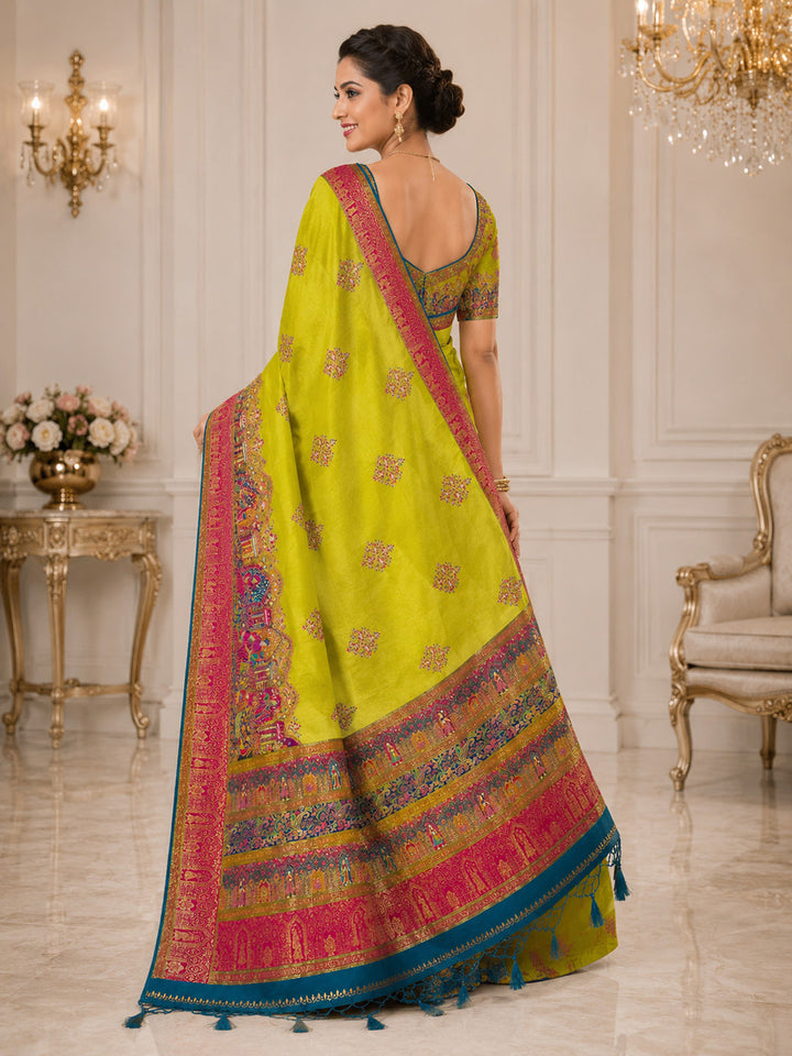 Olive Green Embroidered Art Silk Saree