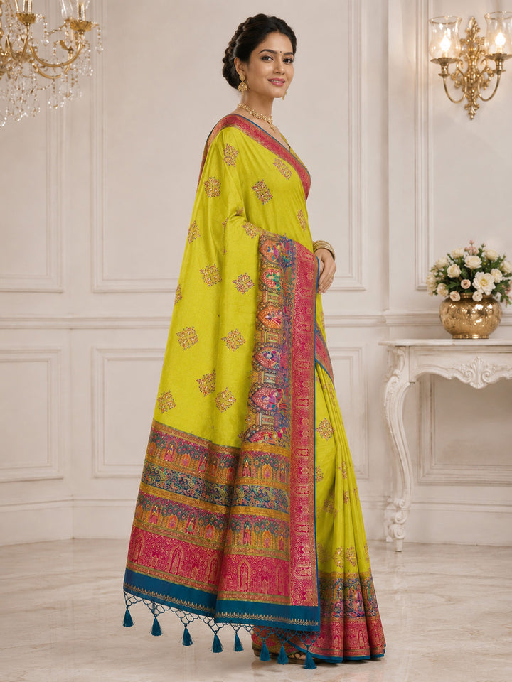 Olive Green Embroidered Art Silk Saree