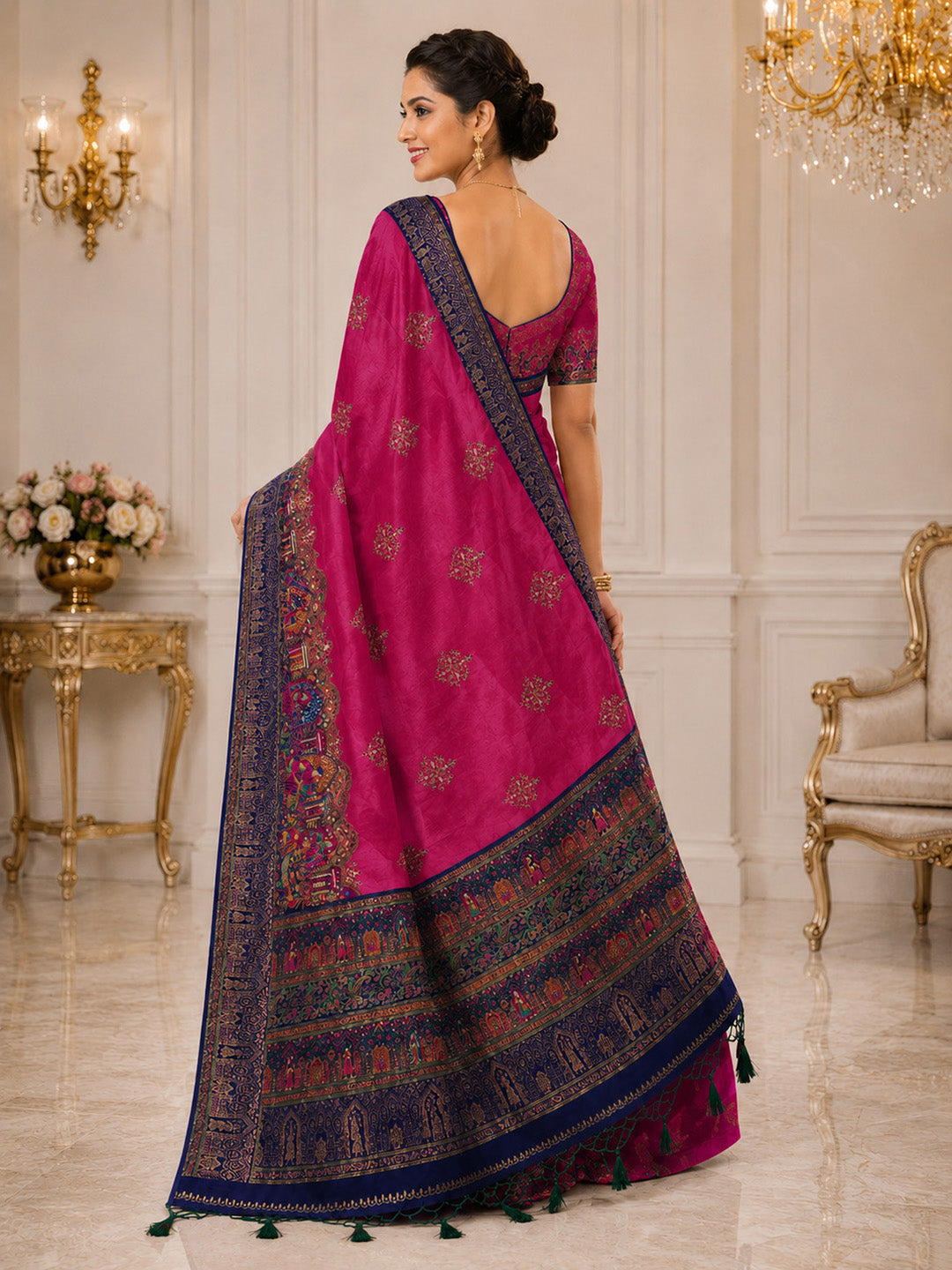 Rani Embroidered Art Silk Saree