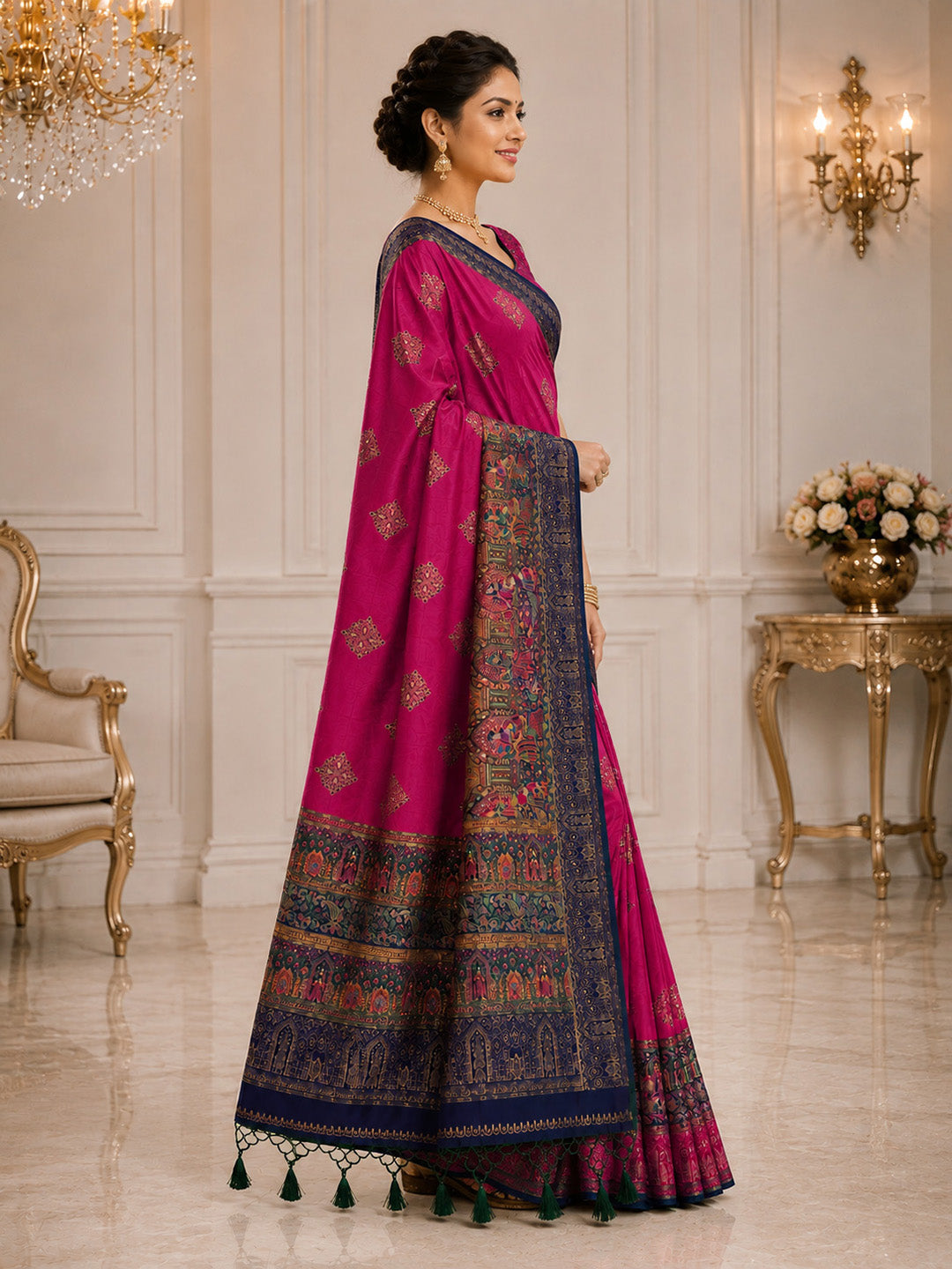 Rani Embroidered Art Silk Saree