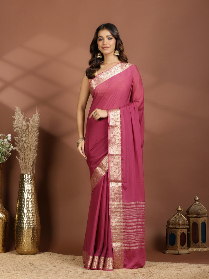 Lavender Zari Work Chiffon Saree