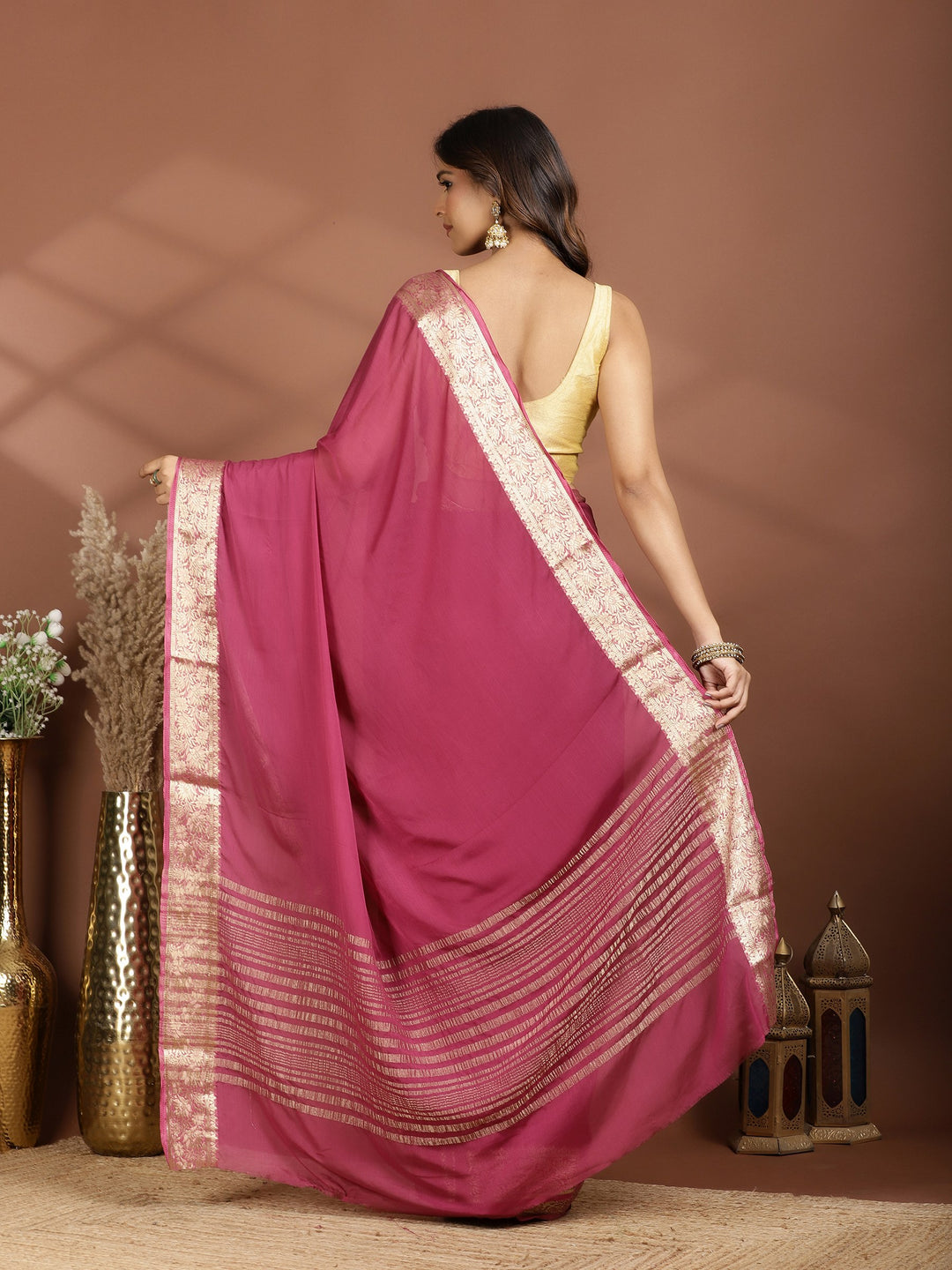 Lavender Zari Work Chiffon Saree