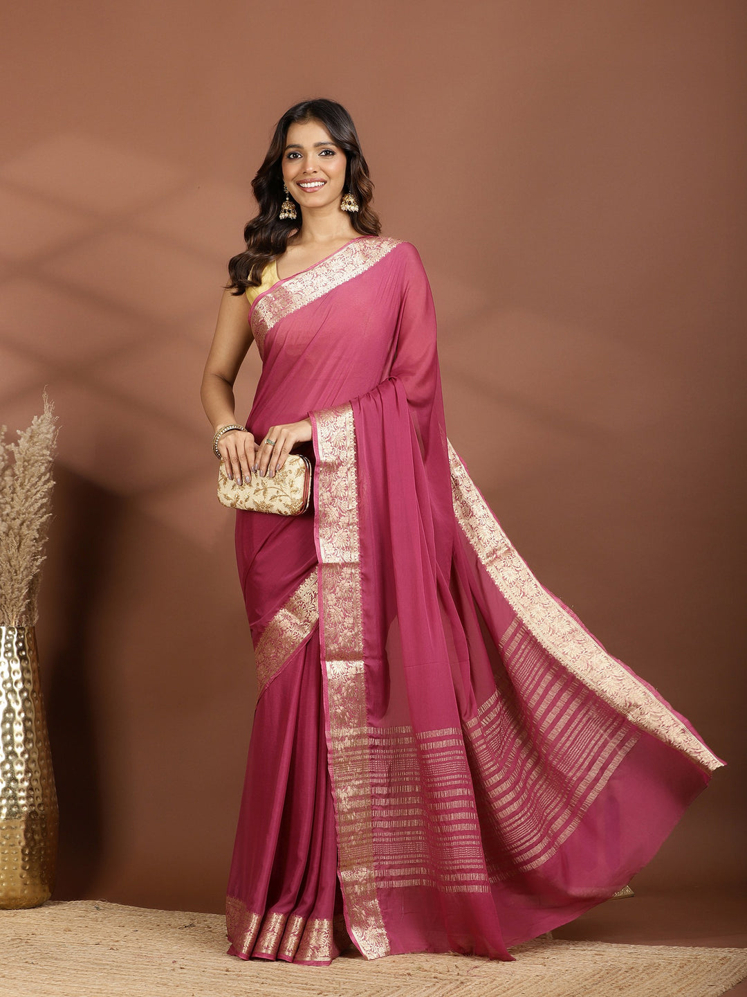 Lavender Zari Work Chiffon Saree
