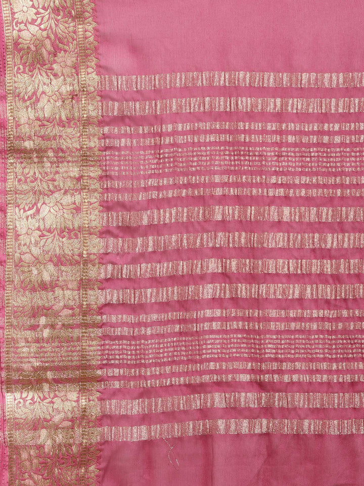 Lavender Zari Work Chiffon Saree