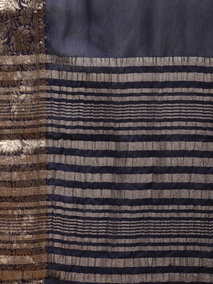 Navy Blue Zari Work Chiffon Saree