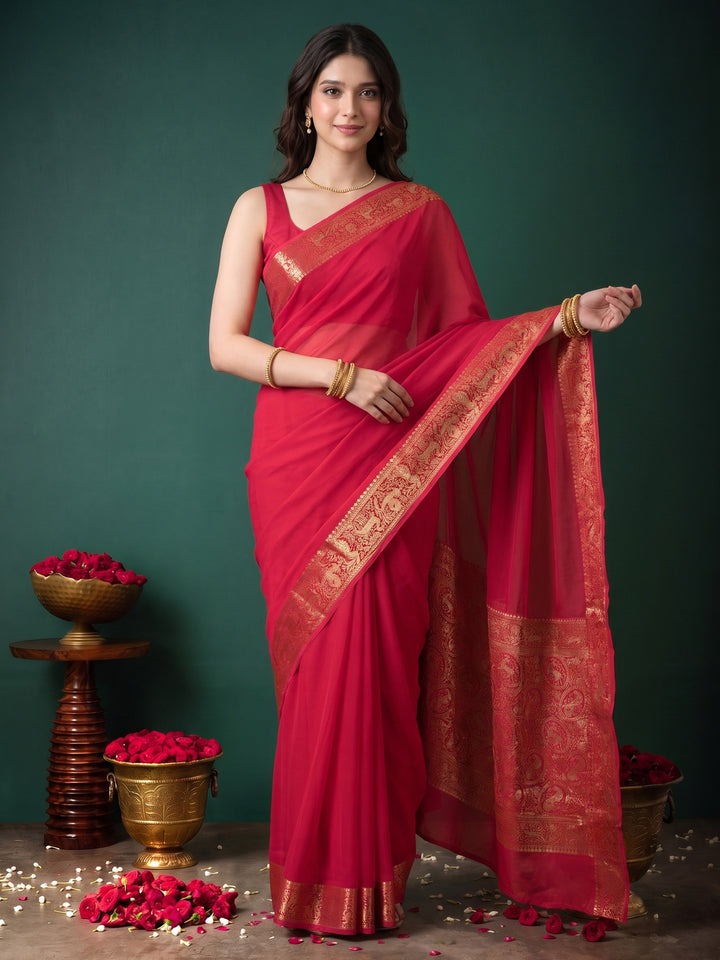 Rani Plain Chiffon Saree