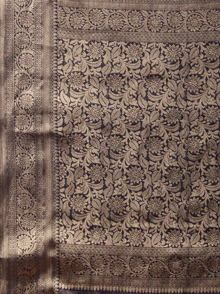 Navy Blue Zari Work Chiffon Saree