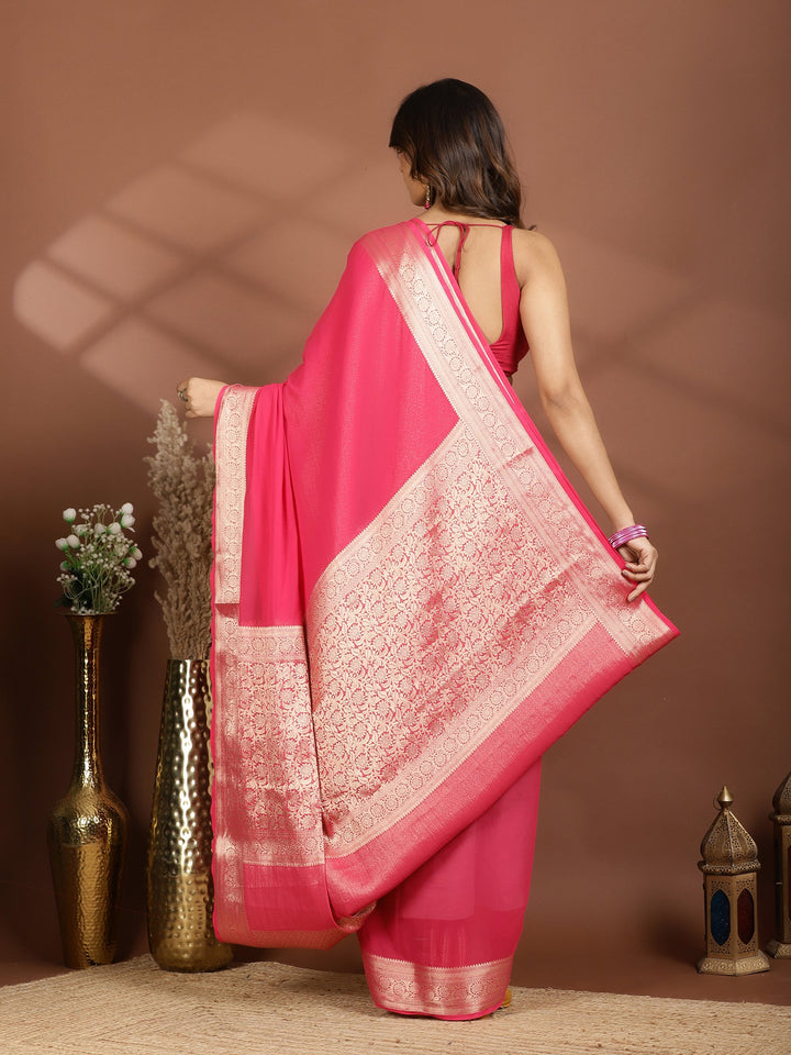 Rani Zari Work Chiffon Saree