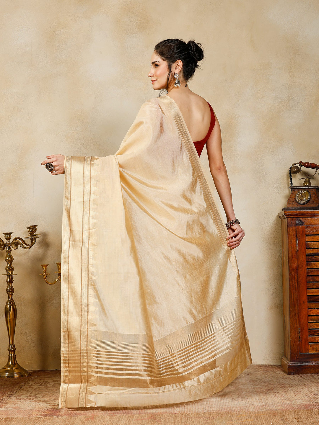 Beige Woven Design Art Silk Saree