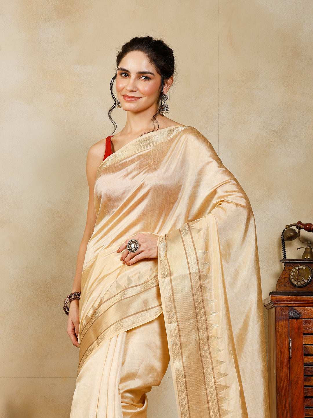 Beige Woven Design Art Silk Saree