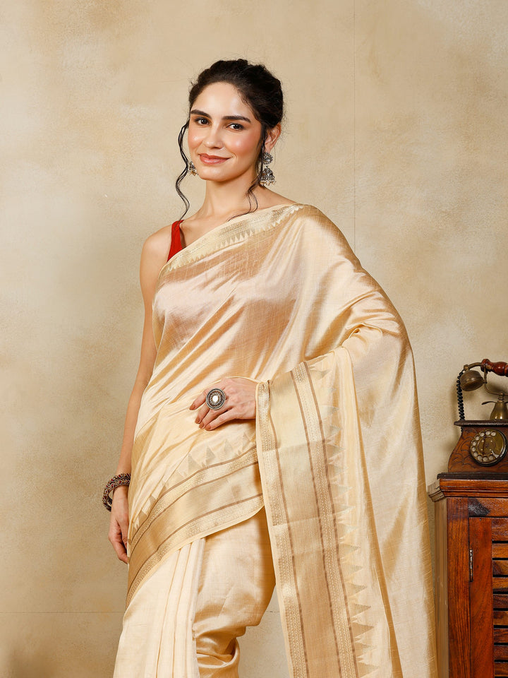 Beige Woven Design Art Silk Saree