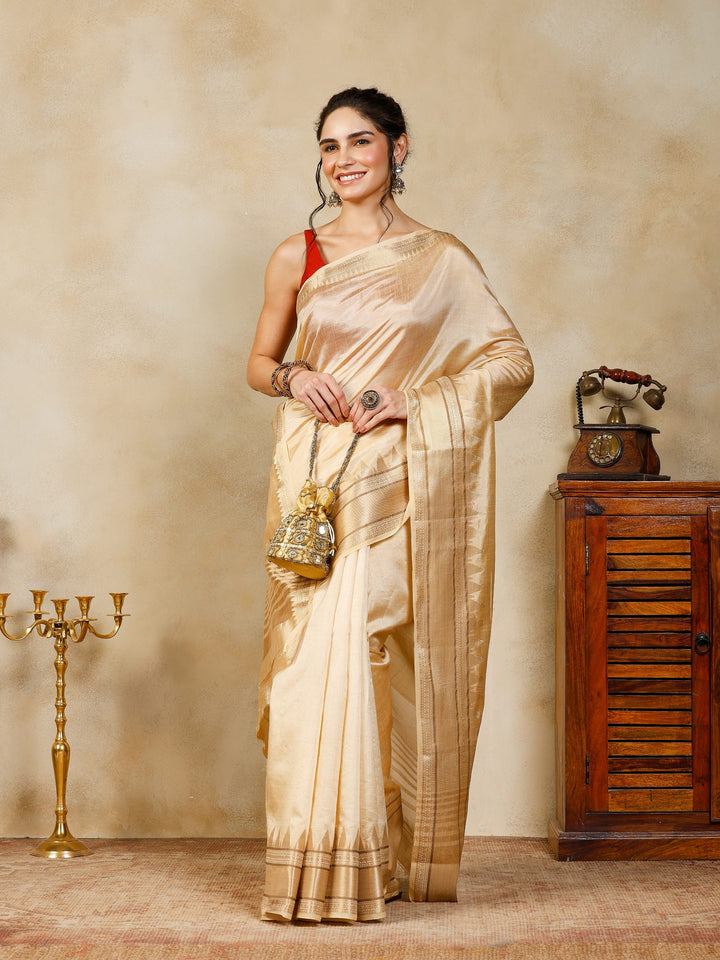 Beige Woven Design Art Silk Saree