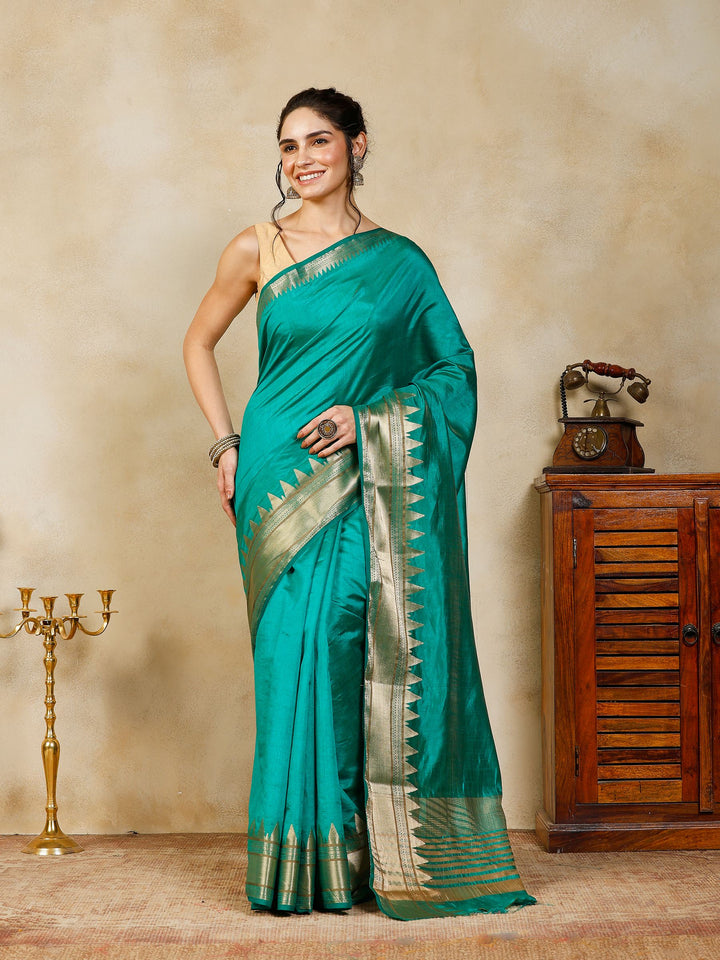 Green Woven Design Art Silk Saree