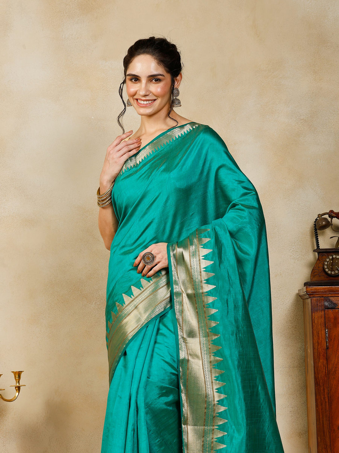 Green Woven Design Art Silk Saree