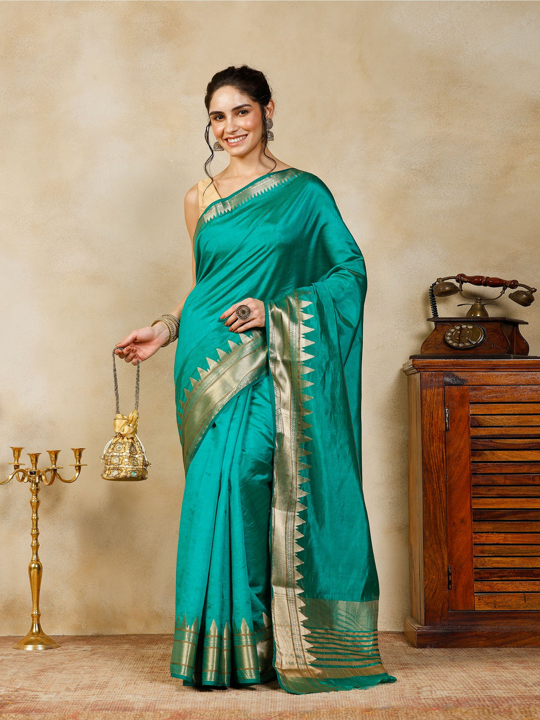Green Woven Design Art Silk Saree