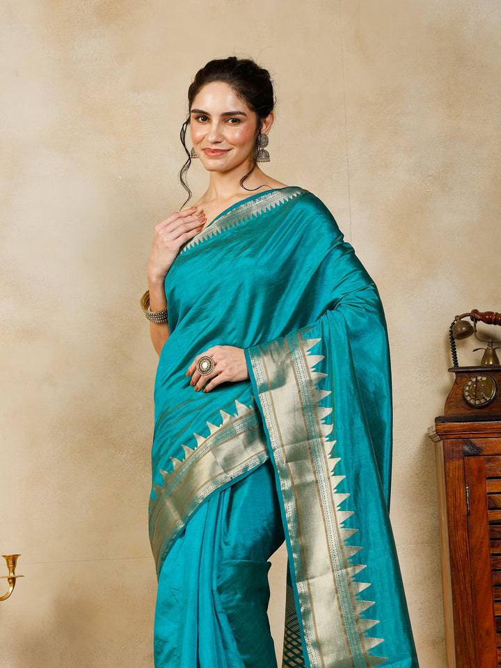 Lake Blue Woven Design Art Silk Saree