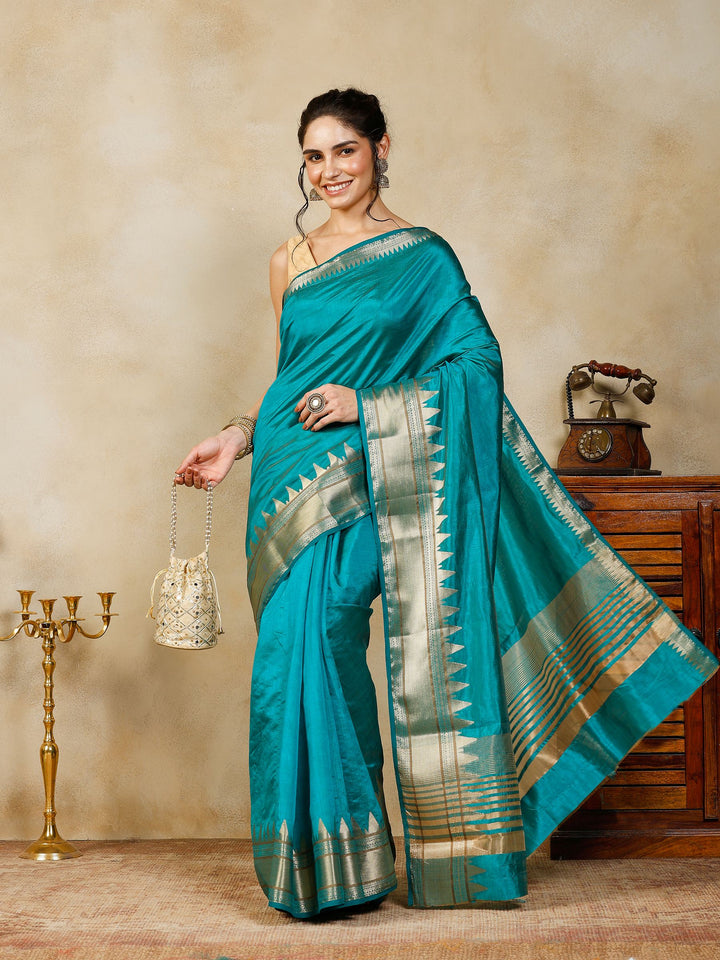 Lake Blue Woven Design Art Silk Saree