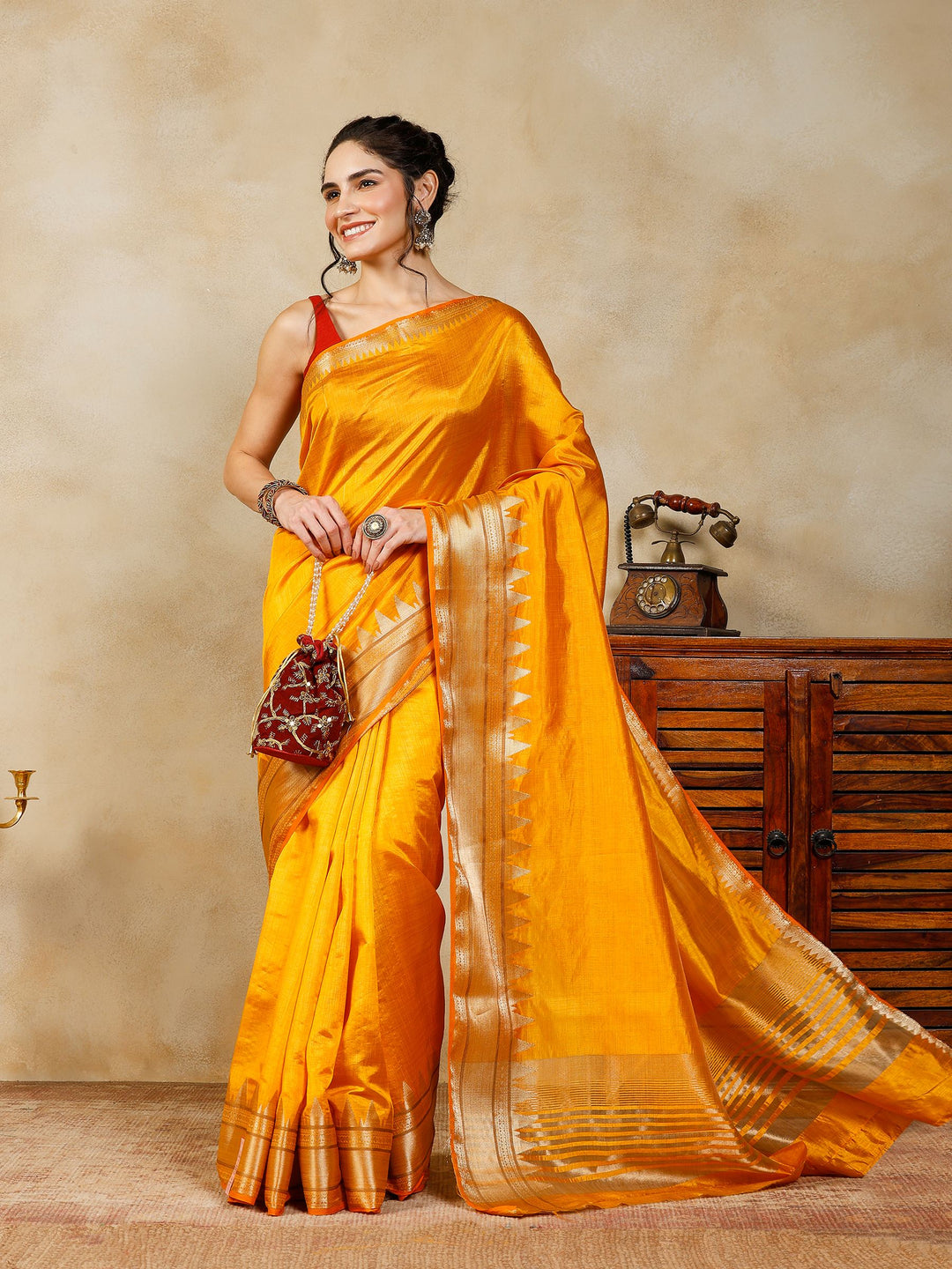 Mustard Woven Design Art Silk Saree
