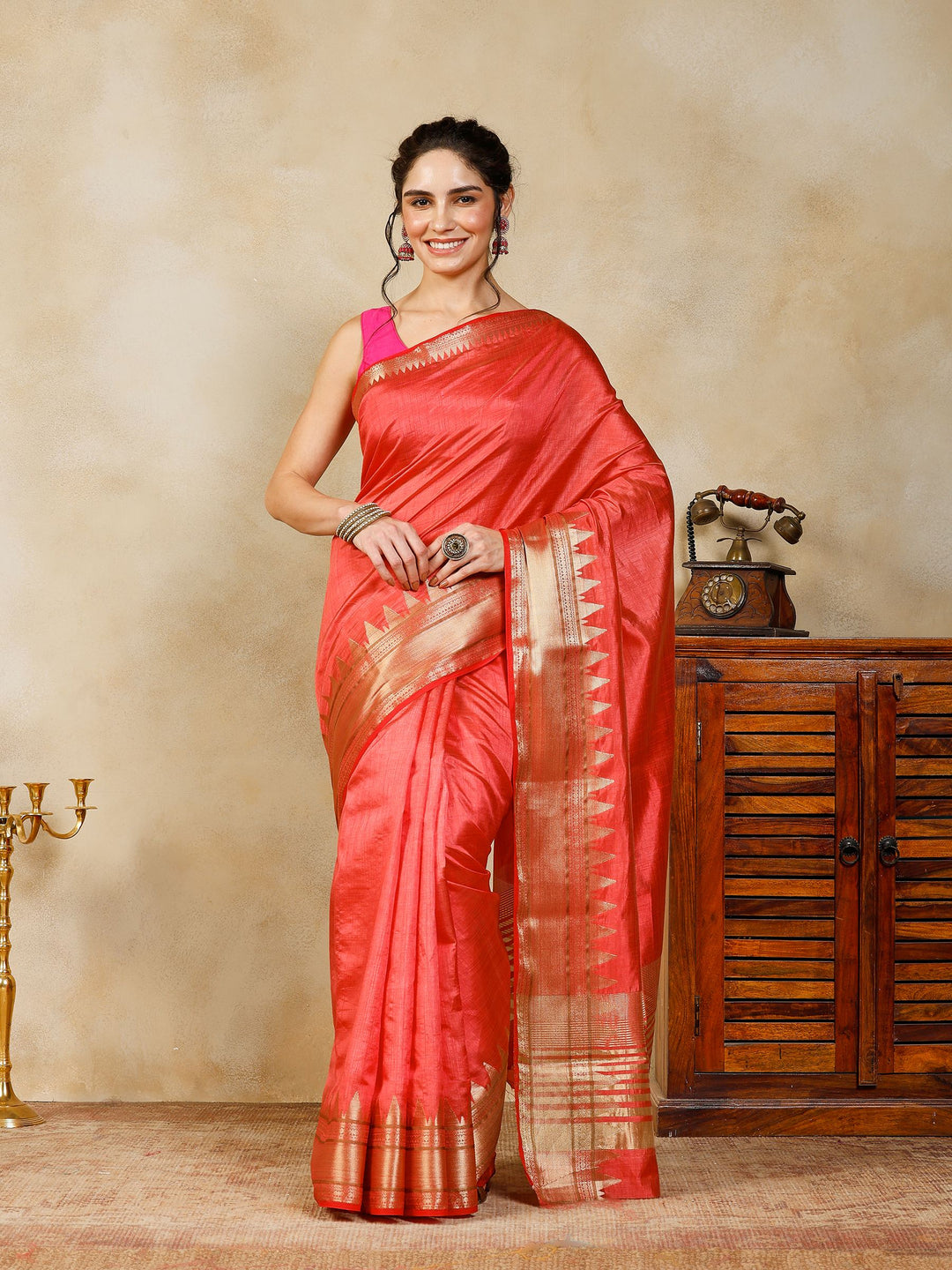 Pink Woven Design Art Silk Saree