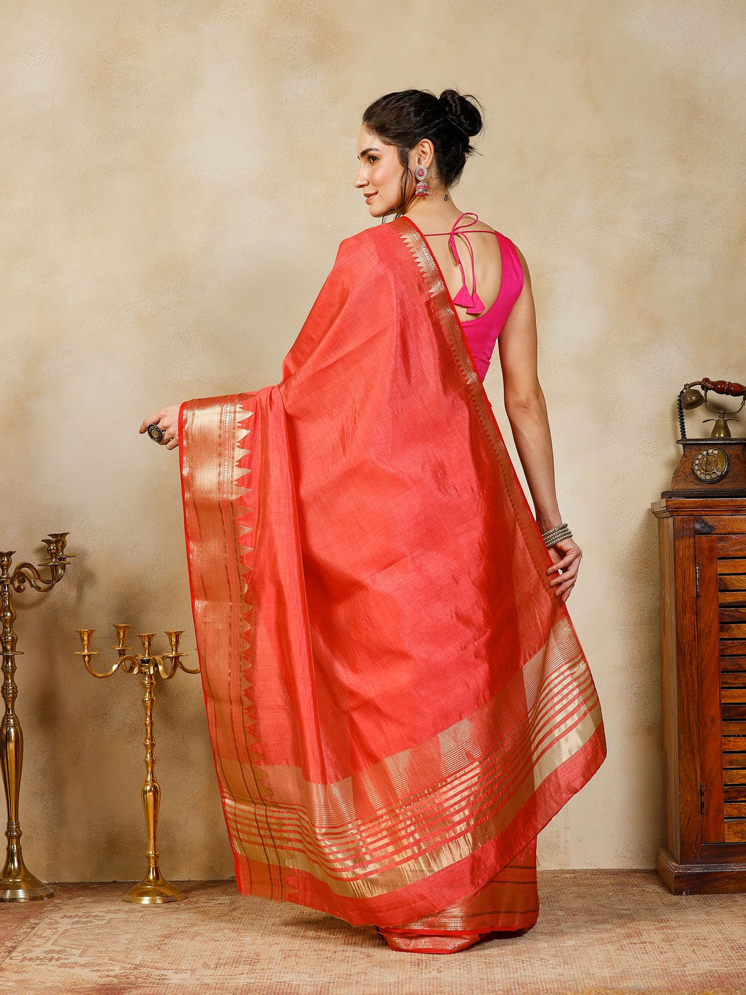 Pink Woven Design Art Silk Saree