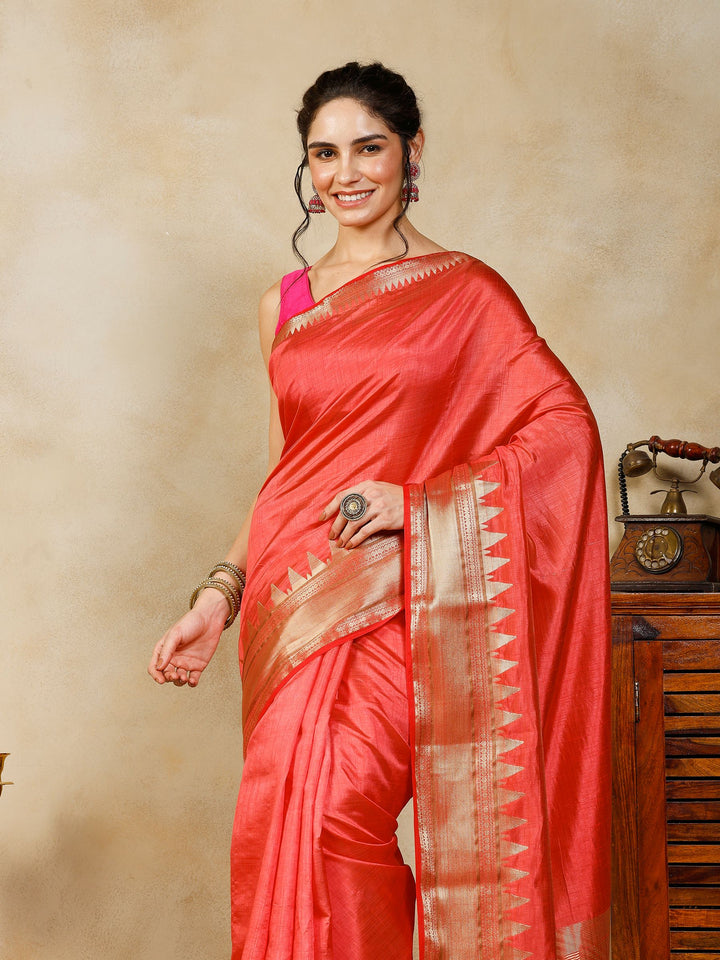 Pink Woven Design Art Silk Saree