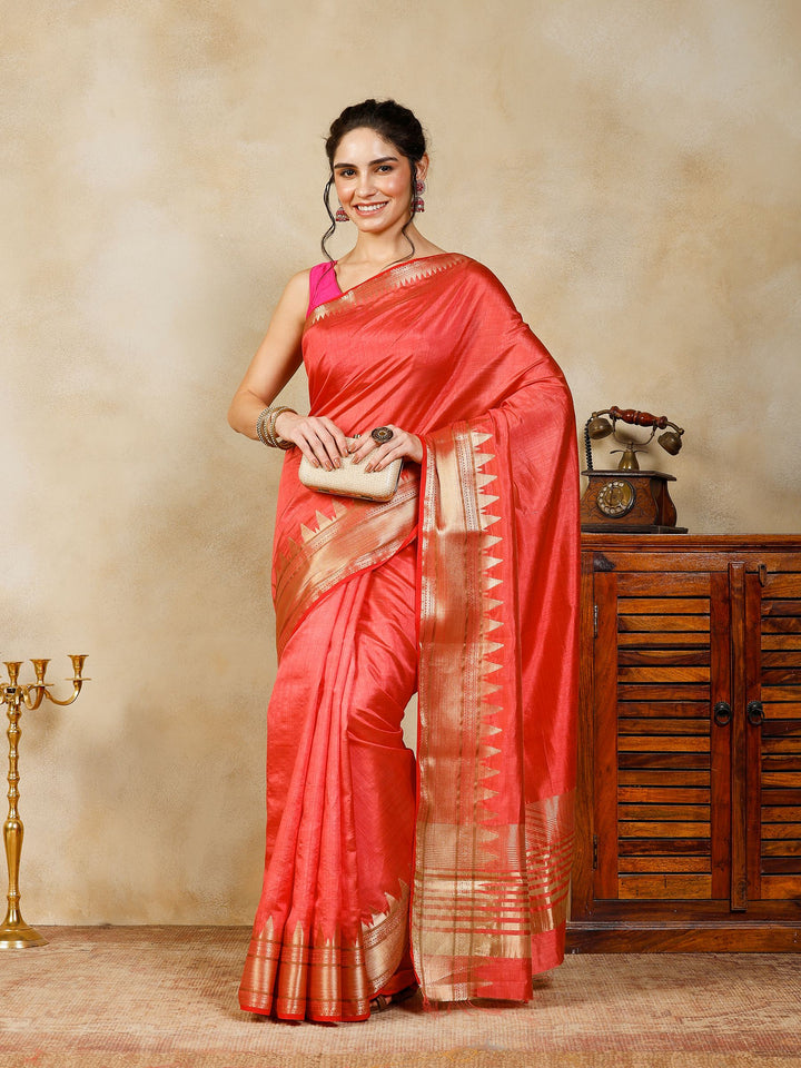 Pink Woven Design Art Silk Saree