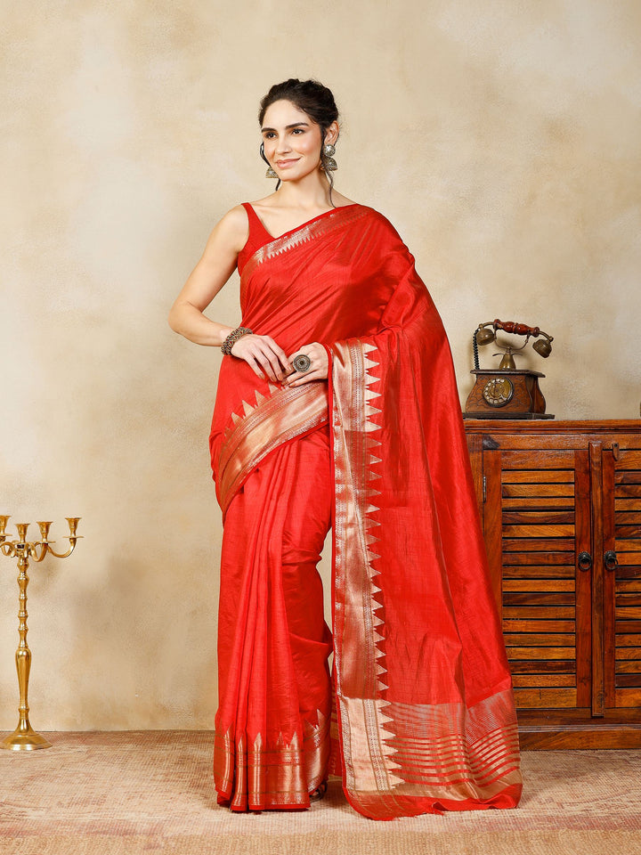 Rust Woven Design Art Silk Saree