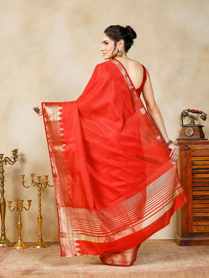 Rust Woven Design Art Silk Saree