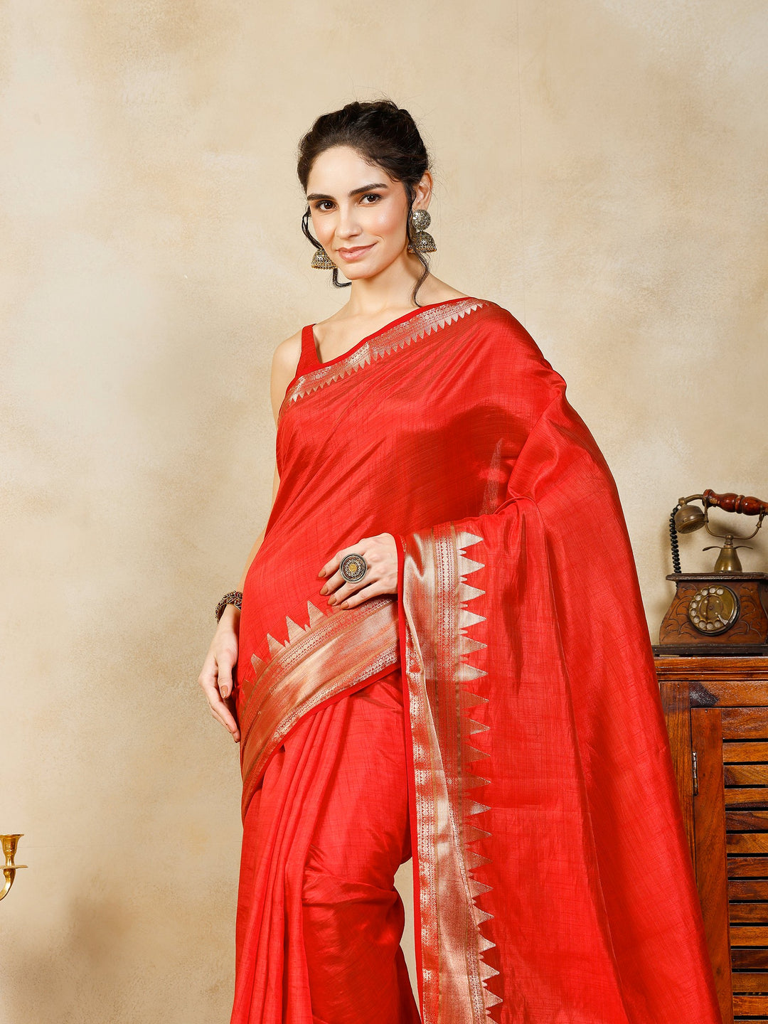 Rust Woven Design Art Silk Saree