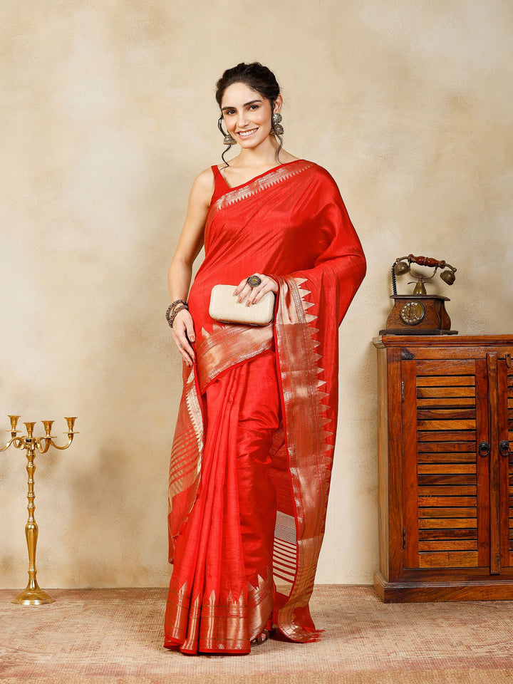 Rust Woven Design Art Silk Saree