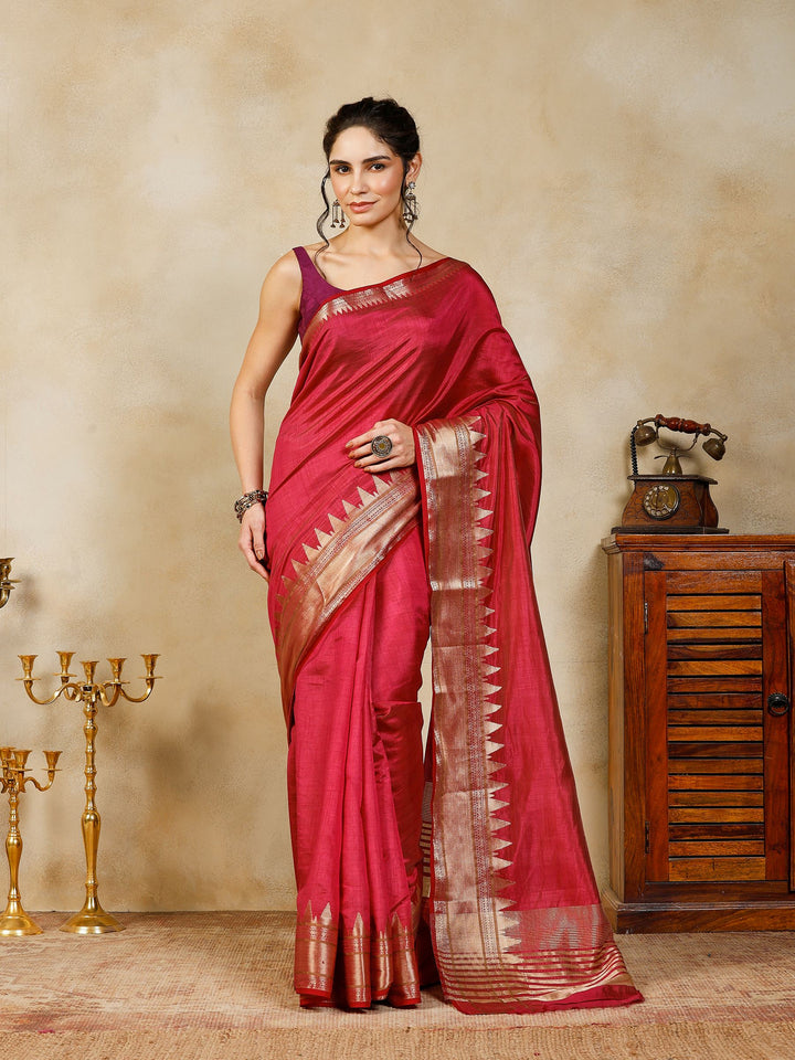 Wine Woven Design Art Silk Saree