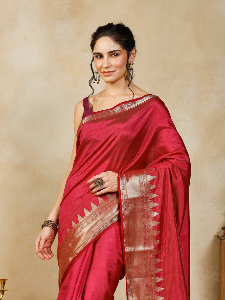 Wine Woven Design Art Silk Saree