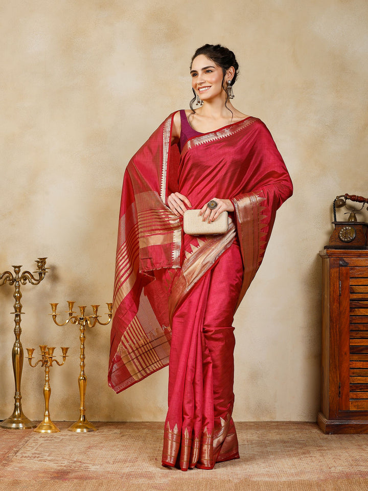 Wine Woven Design Art Silk Saree