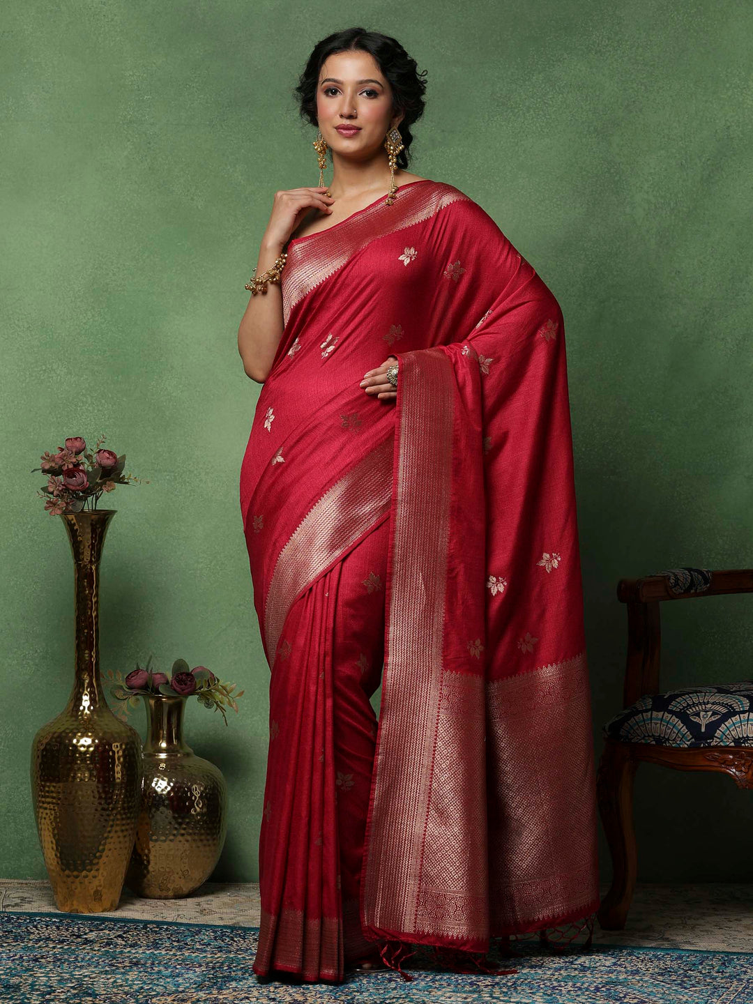 Hot Pink Woven Design Art Silk Saree