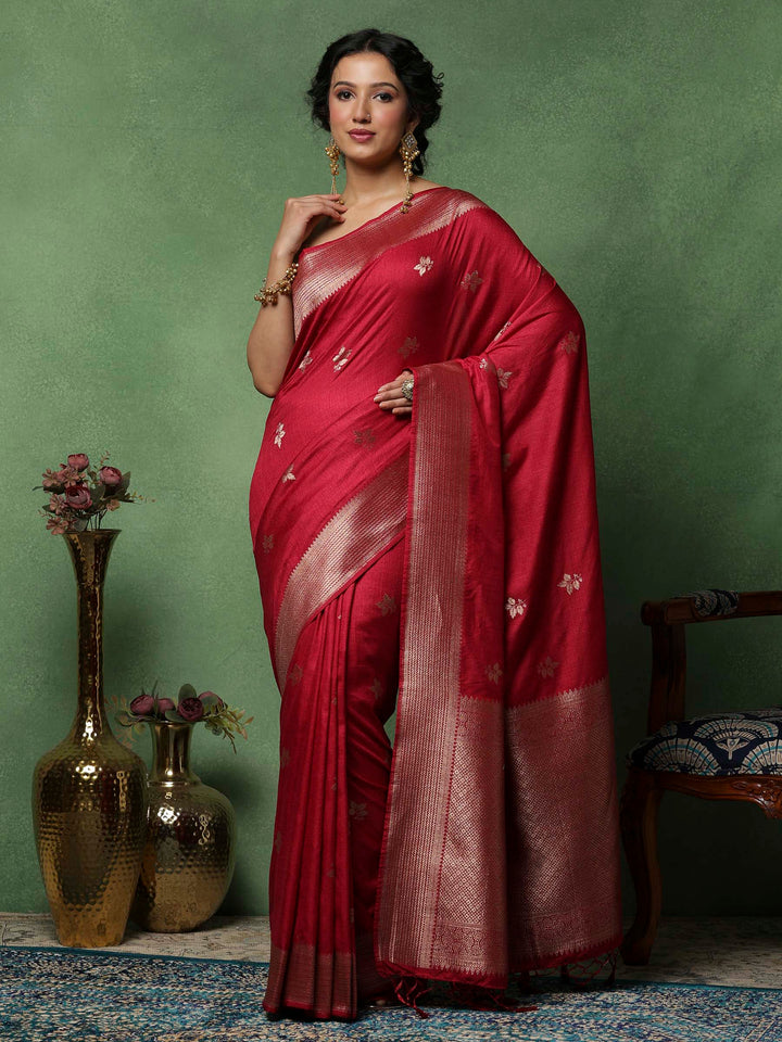 Hot Pink Woven Design Art Silk Saree