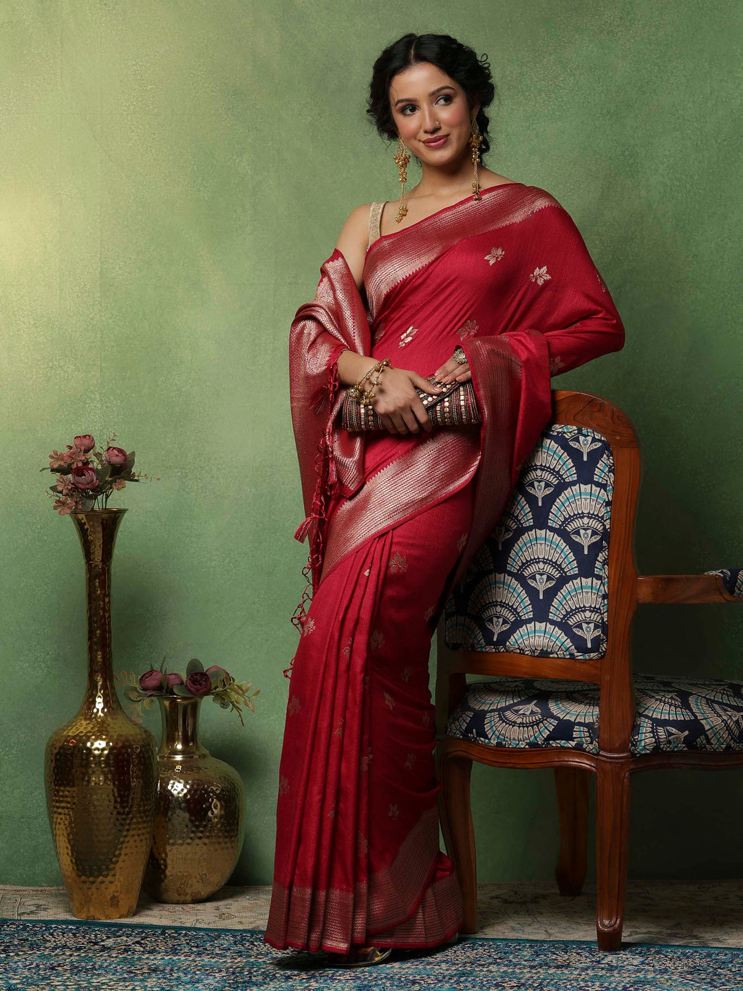 Hot Pink Woven Design Art Silk Saree