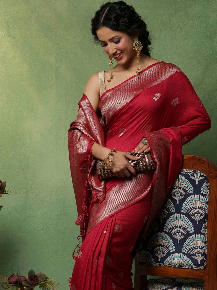 Hot Pink Woven Design Art Silk Saree