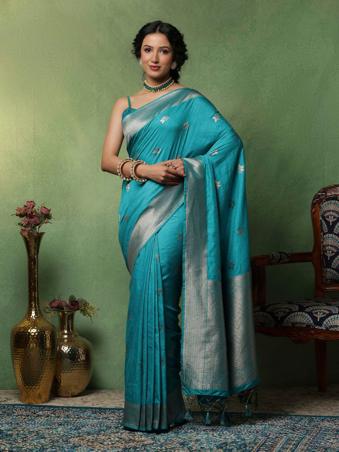 Lake Blue Woven Design Art Silk Saree
